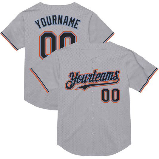 Custom Gray Black Powder Blue-Orange Mesh Authentic Throwback Baseball Jersey - Sky-Custom