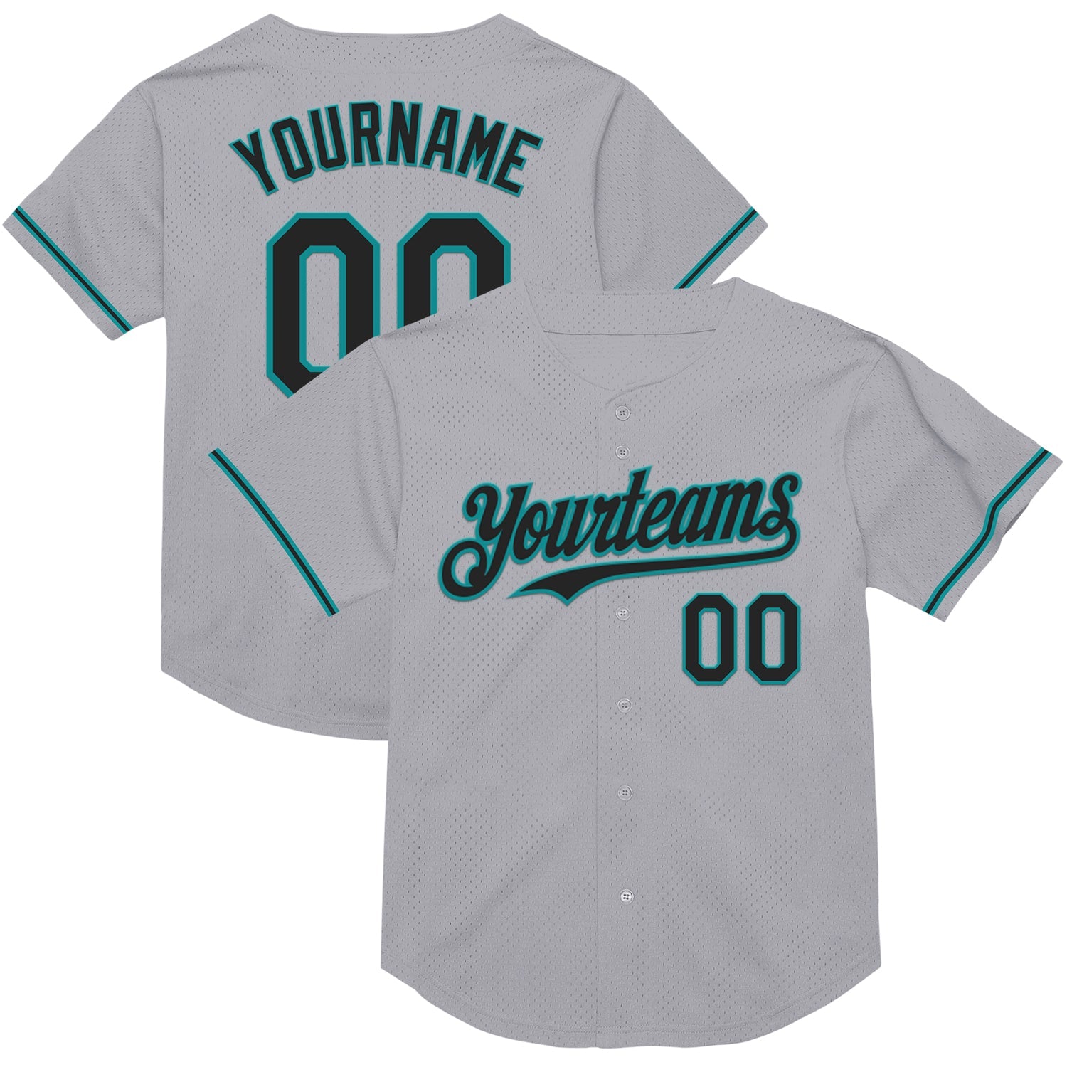 Custom Gray Black-Teal Mesh Authentic Throwback Baseball Jersey - Sky-Custom