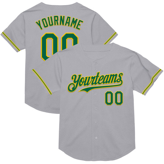Custom Gray Kelly Green-Yellow Mesh Authentic Throwback Baseball Jersey - Sky-Custom