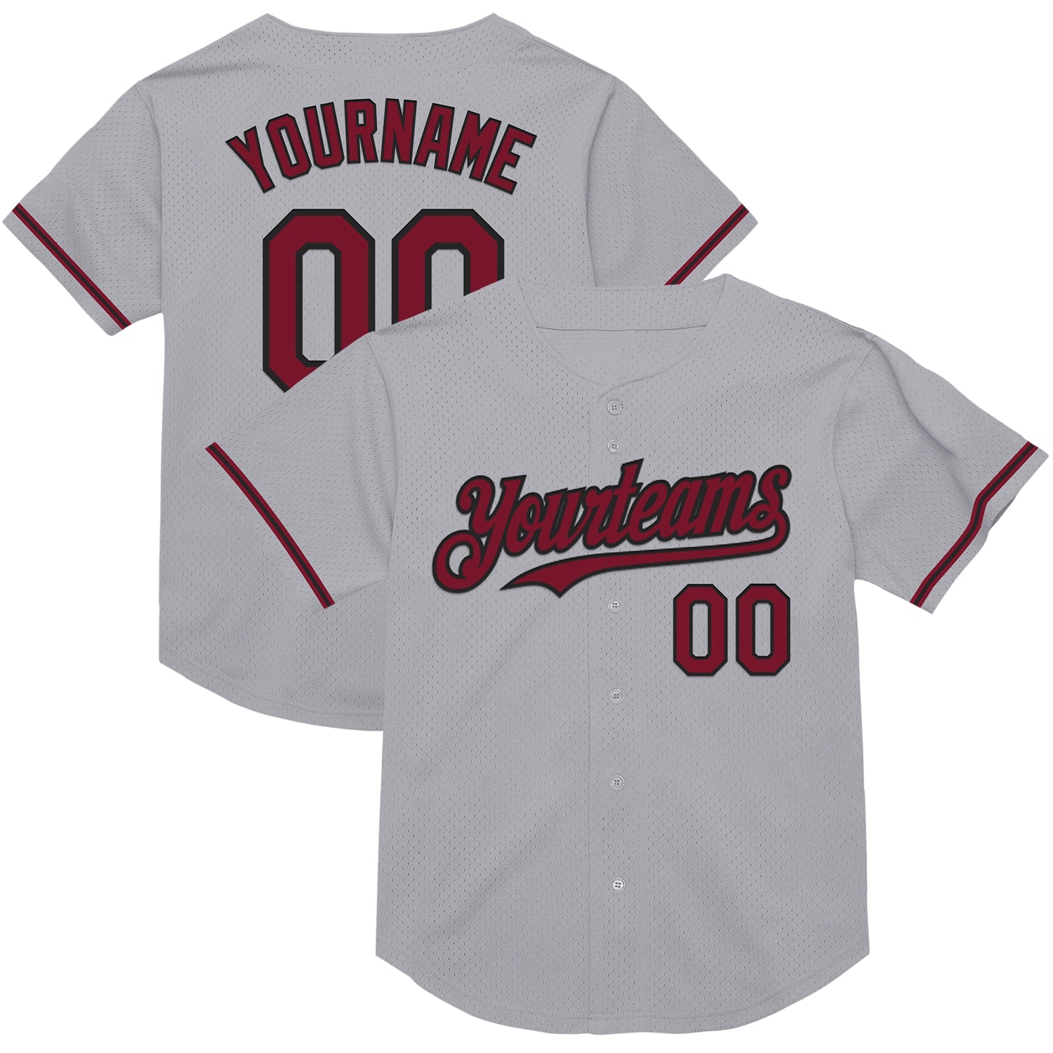 Custom Gray Crimson-Black Mesh Authentic Throwback Baseball Jersey - Sky-Custom