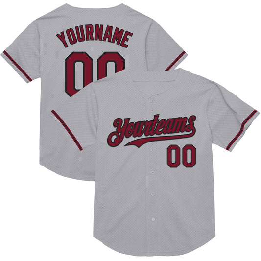 Custom Gray Crimson-Black Mesh Authentic Throwback Baseball Jersey - Sky-Custom