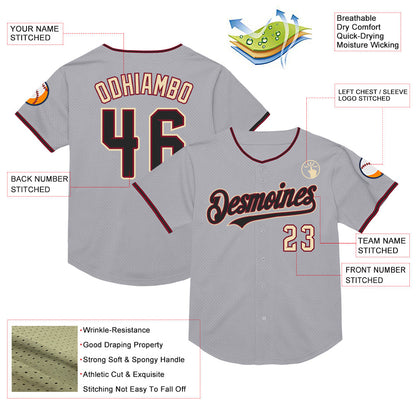 Custom Gray Black Crimson-Cream Mesh Authentic Throwback Baseball Jersey - Sky-Custom