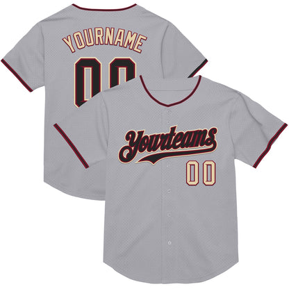 Custom Gray Black Crimson-Cream Mesh Authentic Throwback Baseball Jersey - Sky-Custom