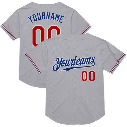Custom Gray Red-Royal Mesh Authentic Throwback Baseball Jersey - Sky-Custom