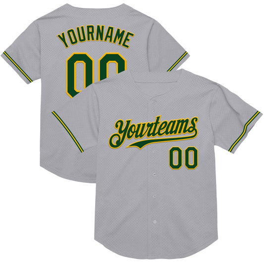 Custom Gray Green-Gold Mesh Authentic Throwback Baseball Jersey - Sky-Custom