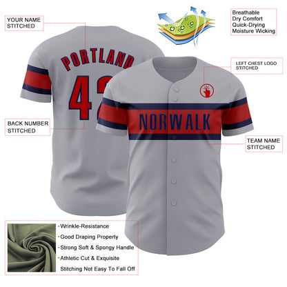 Custom Gray Red-Navy Authentic Baseball Jersey - Sky-Custom