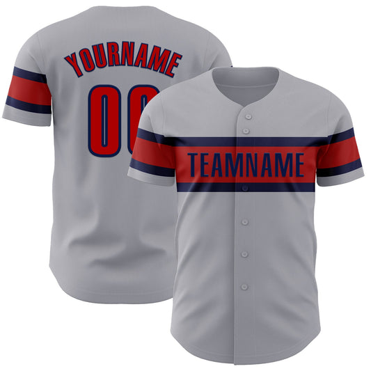 Custom Gray Red-Navy Authentic Baseball Jersey - Sky-Custom