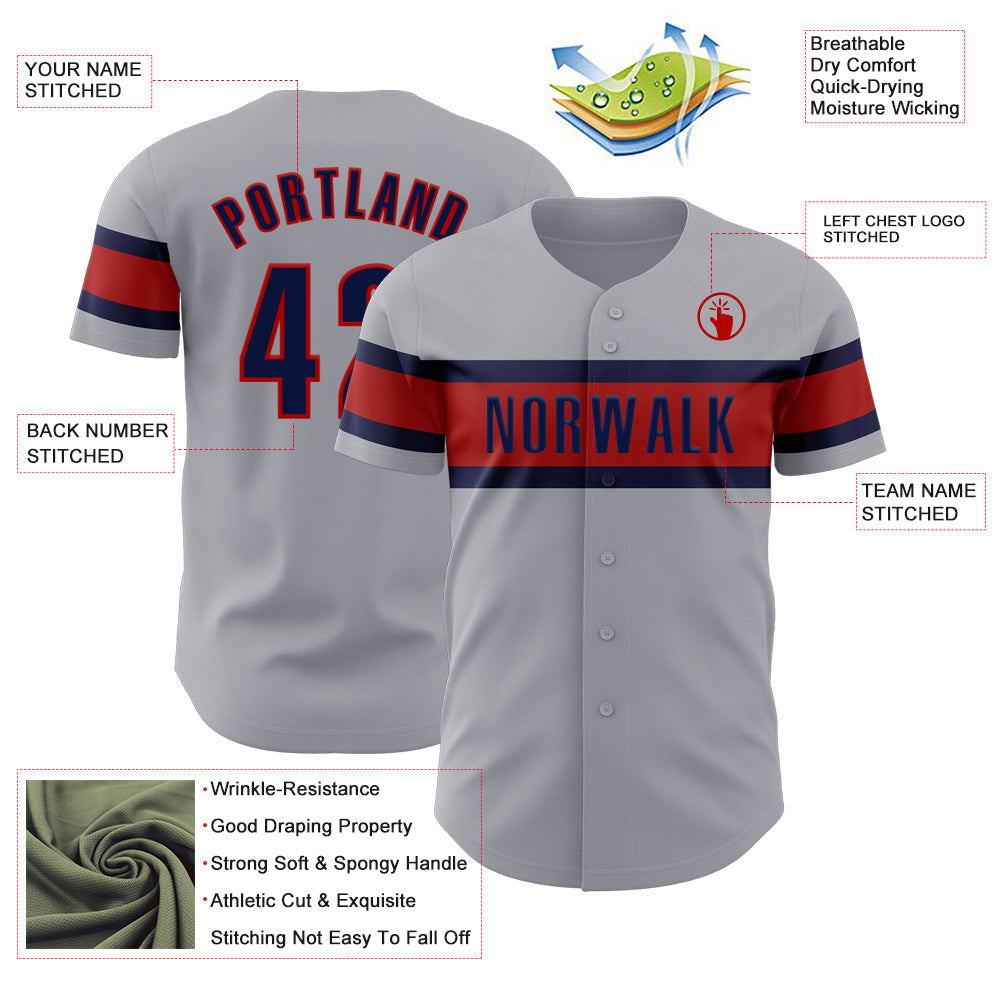 Custom Gray Navy-Red Authentic Baseball Jersey - Sky-Custom