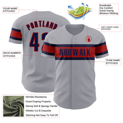 Custom Gray Navy-Red Authentic Baseball Jersey - Sky-Custom