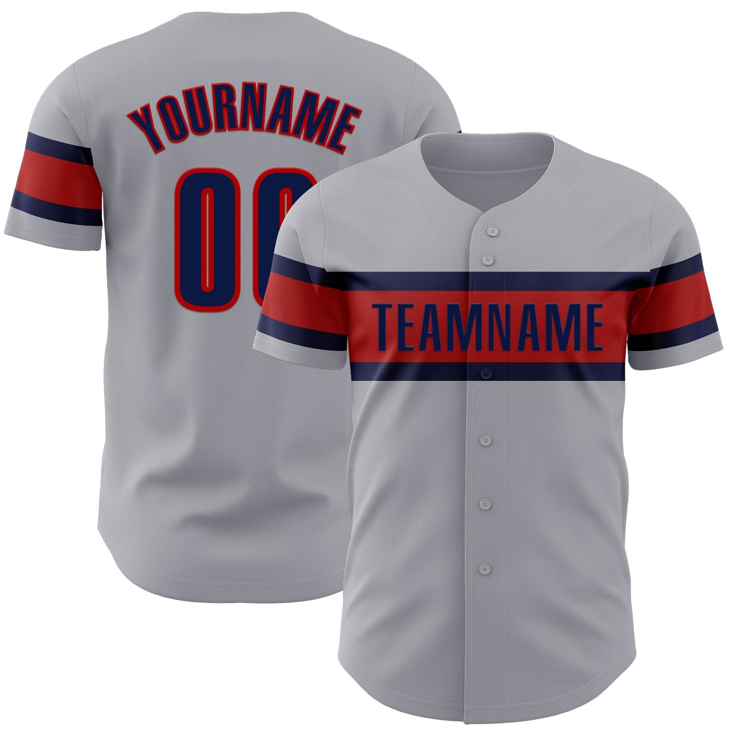 Custom Gray Navy-Red Authentic Baseball Jersey - Sky-Custom