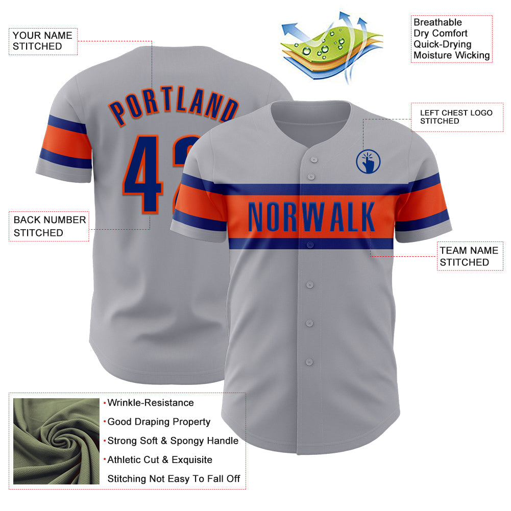 Custom Gray Royal-Orange Authentic Baseball Jersey - Sky-Custom