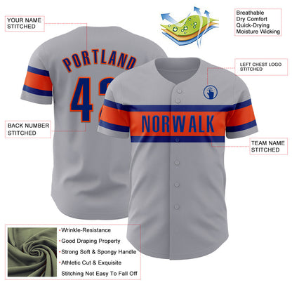 Custom Gray Royal-Orange Authentic Baseball Jersey - Sky-Custom