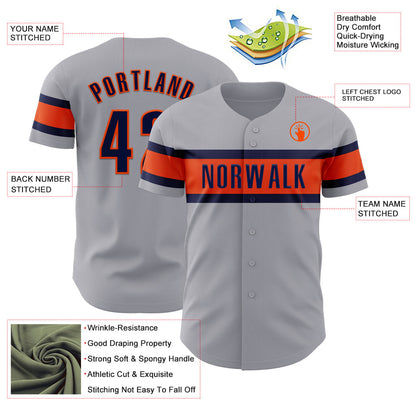 Custom Gray Navy-Orange Authentic Baseball Jersey - Sky-Custom