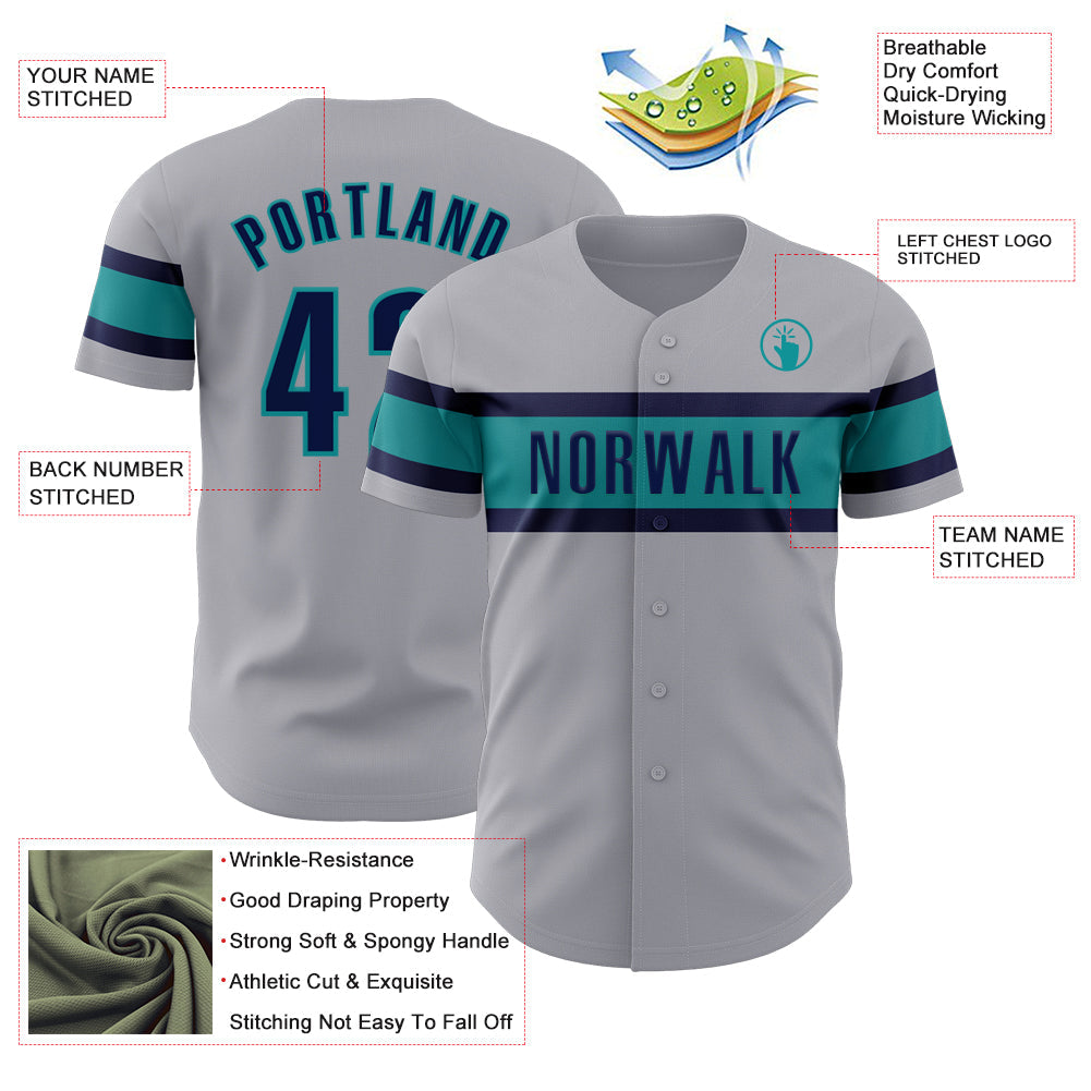 Custom Gray Navy-Teal Authentic Baseball Jersey - Sky-Custom