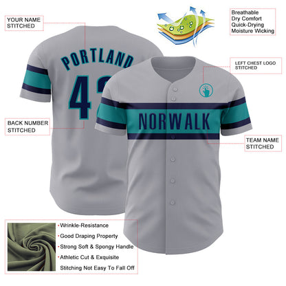 Custom Gray Navy-Teal Authentic Baseball Jersey - Sky-Custom