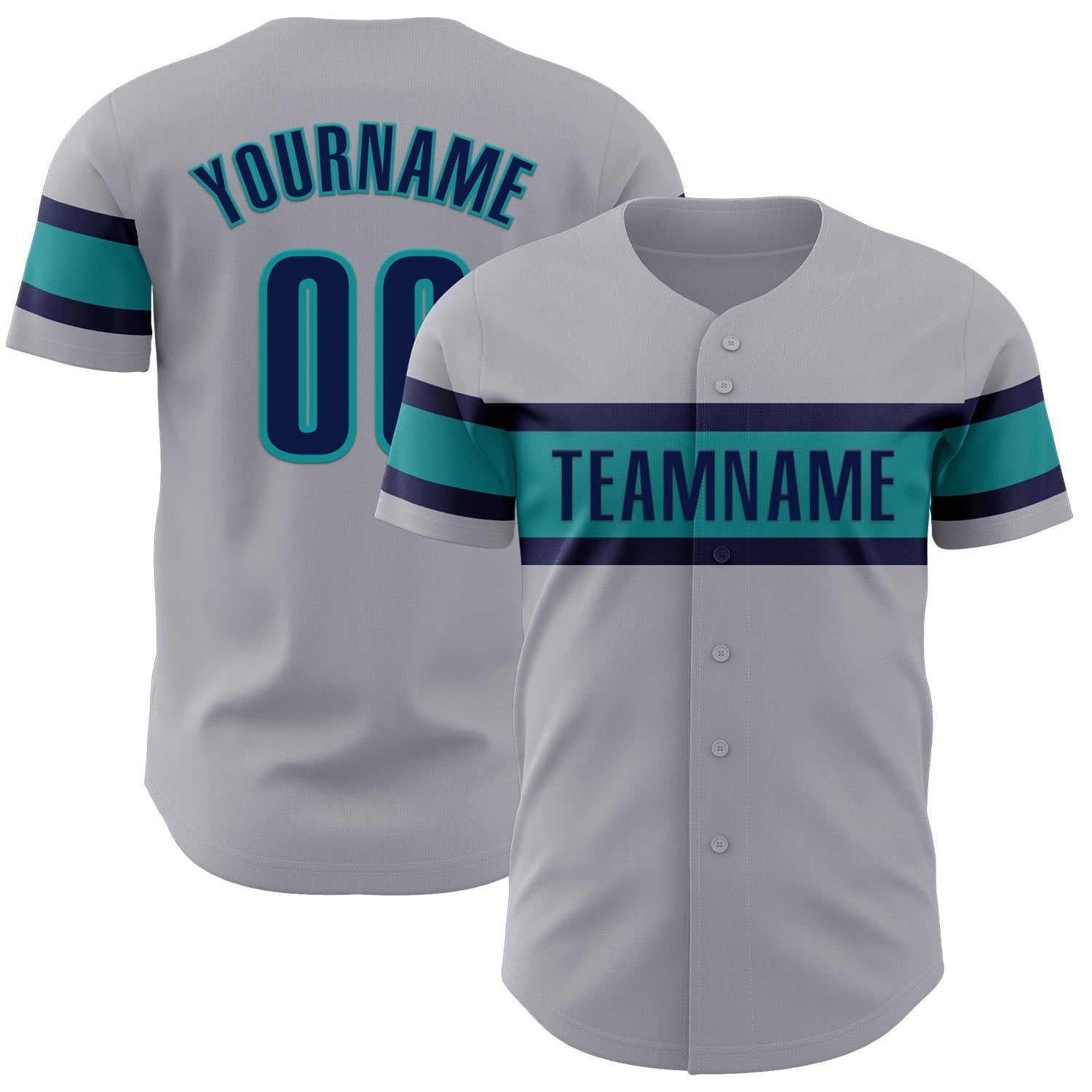 Custom Gray Navy-Teal Authentic Baseball Jersey - Sky-Custom