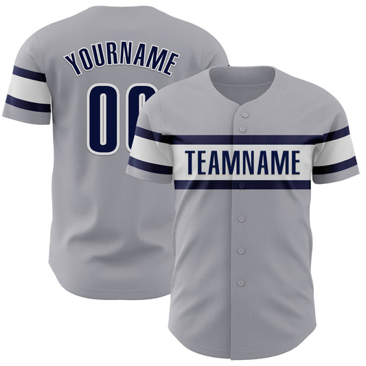 Custom Gray Navy-White Authentic Baseball Jersey - Sky-Custom