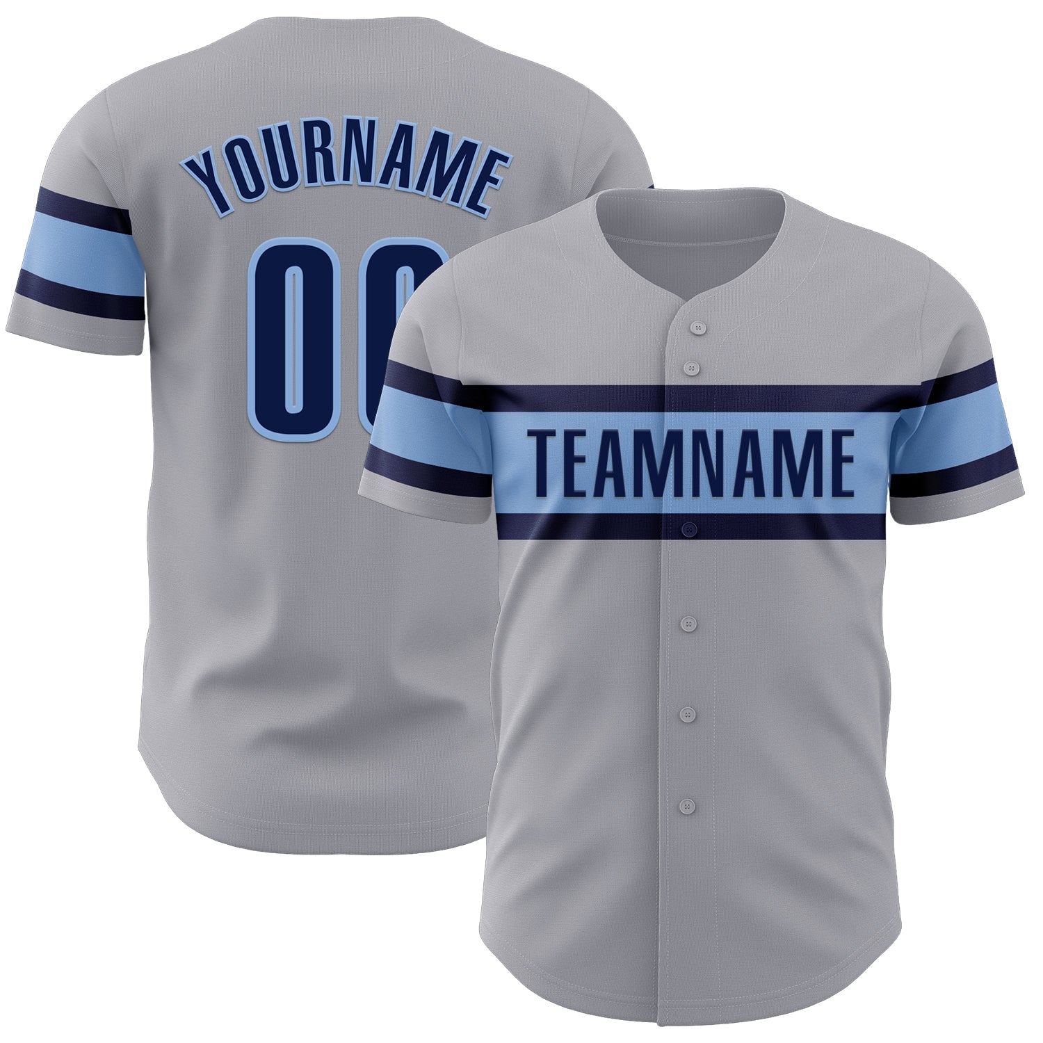 Custom Gray Navy-Light Blue Authentic Baseball Jersey - Sky-Custom