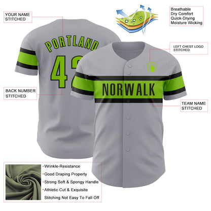 Custom Gray Neon Green-Black Authentic Baseball Jersey - Sky-Custom