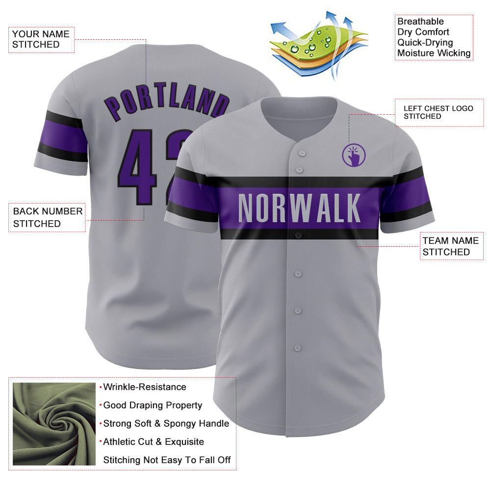 Custom Gray Purple-Black Authentic Baseball Jersey - Sky-Custom