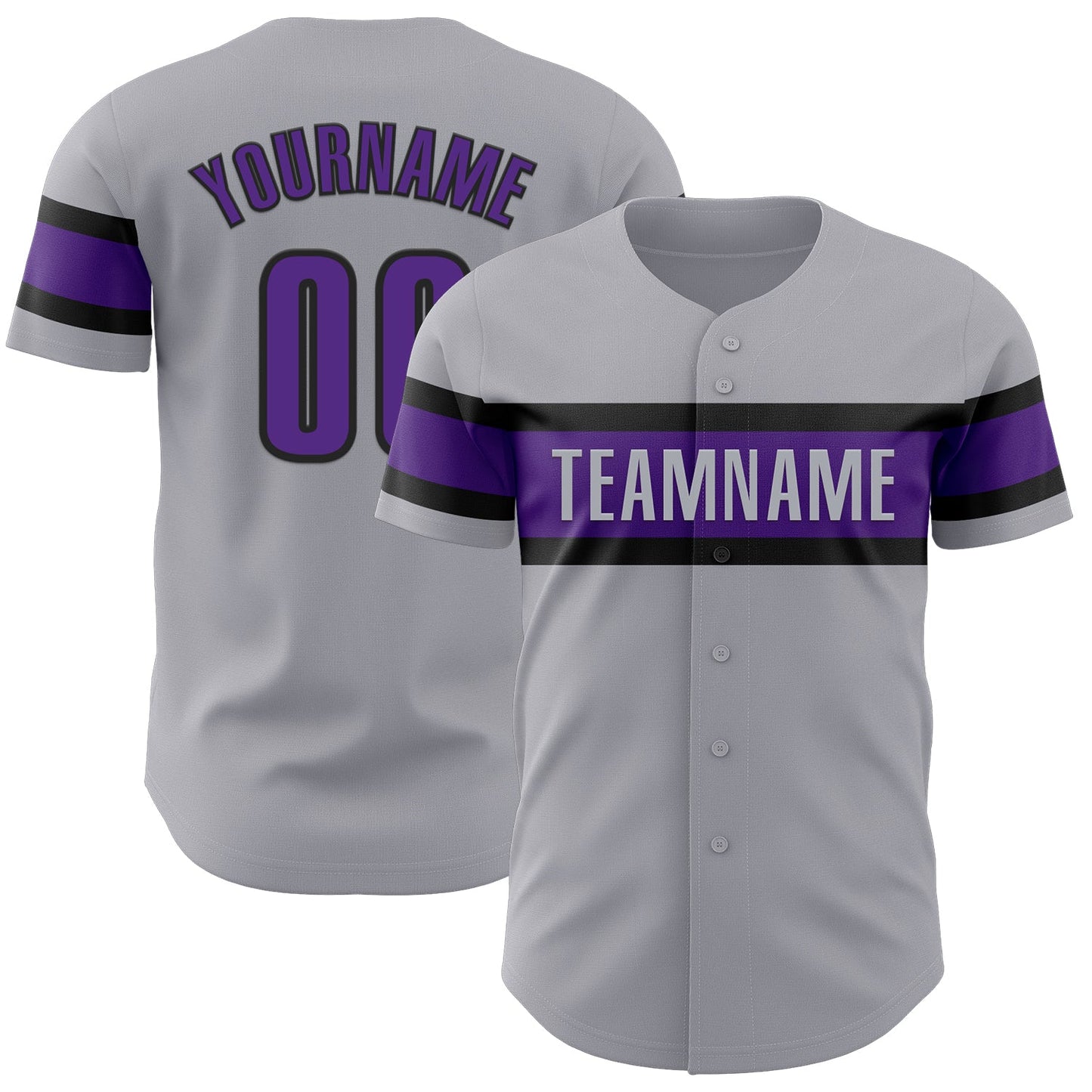 Custom Gray Purple-Black Authentic Baseball Jersey - Sky-Custom