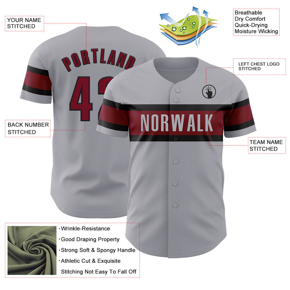 Custom Gray Crimson-Black Authentic Baseball Jersey - Sky-Custom