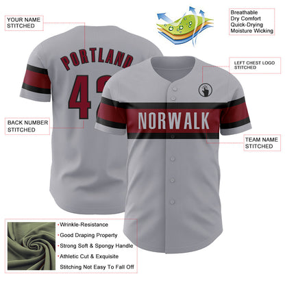 Custom Gray Crimson-Black Authentic Baseball Jersey - Sky-Custom