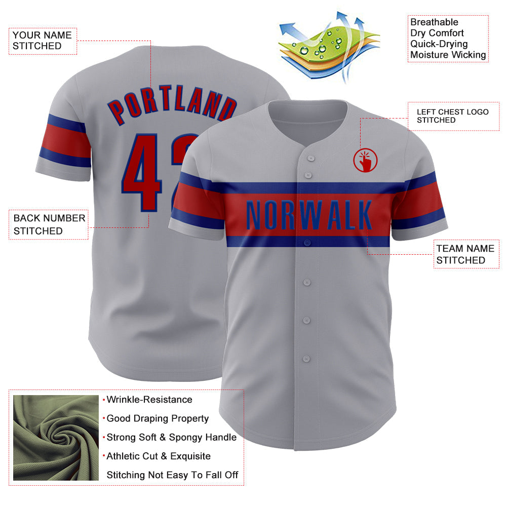 Custom Gray Red-Royal Authentic Baseball Jersey - Sky-Custom