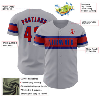 Custom Gray Red-Royal Authentic Baseball Jersey - Sky-Custom