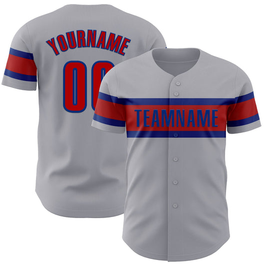 Custom Gray Red-Royal Authentic Baseball Jersey - Sky-Custom