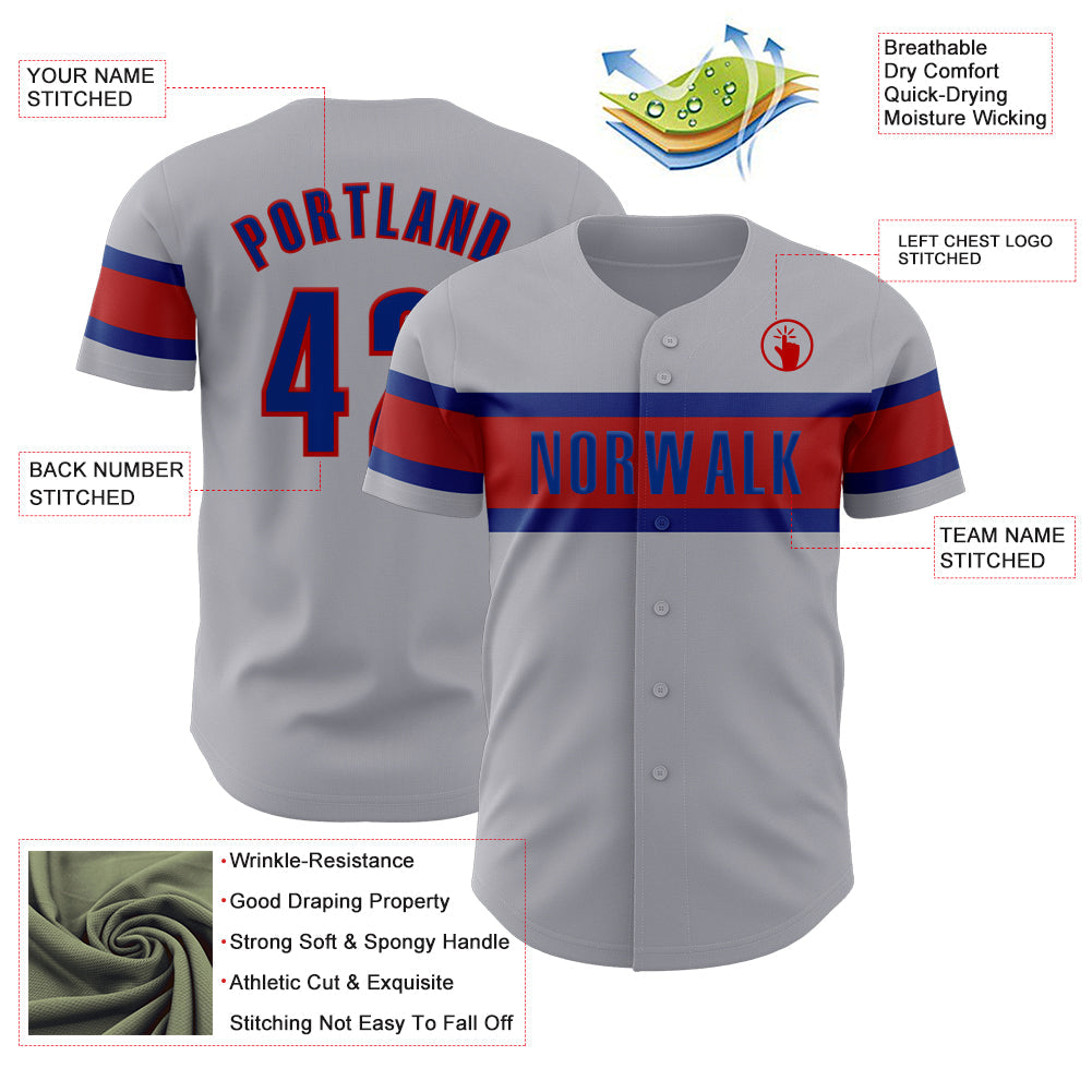 Custom Gray Royal-Red Authentic Baseball Jersey - Sky-Custom