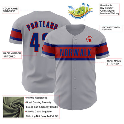 Custom Gray Royal-Red Authentic Baseball Jersey - Sky-Custom