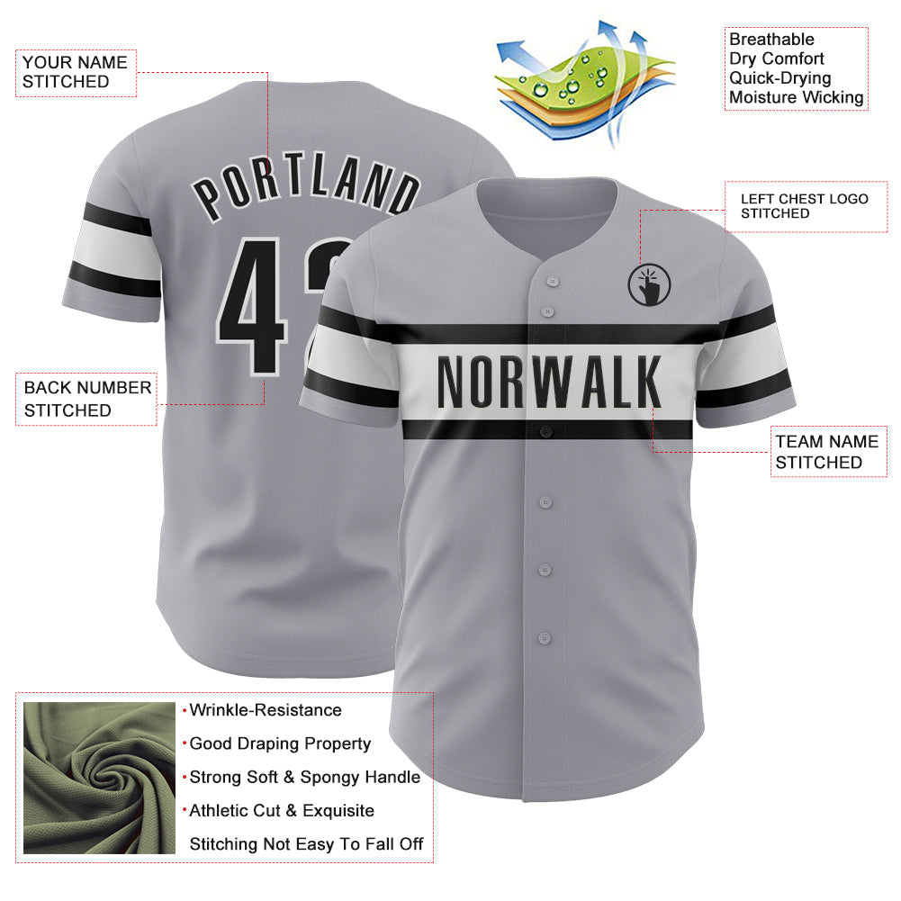 Custom Gray Black-White Authentic Baseball Jersey - Sky-Custom