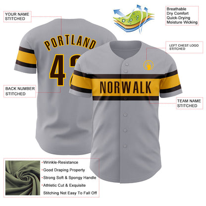 Custom Gray Brown-Gold Authentic Baseball Jersey - Sky-Custom