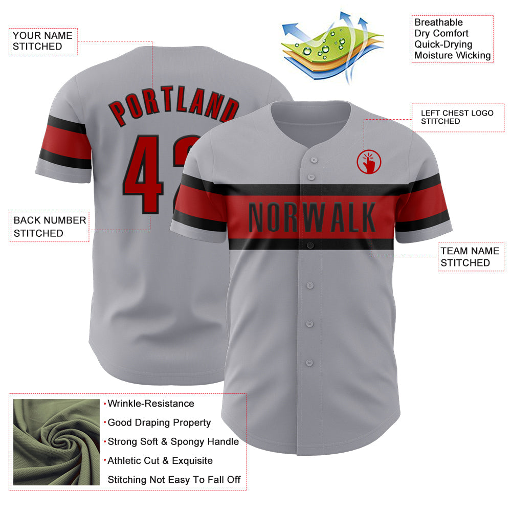 Custom Gray Red-Black Authentic Baseball Jersey - Sky-Custom