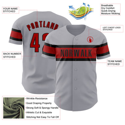 Custom Gray Red-Black Authentic Baseball Jersey - Sky-Custom