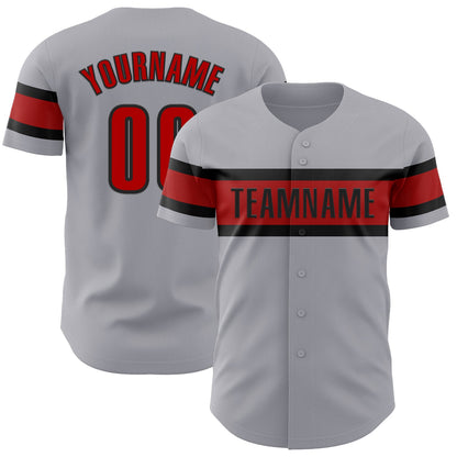 Custom Gray Red-Black Authentic Baseball Jersey - Sky-Custom