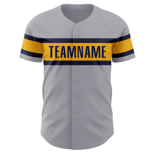 Custom Gray Navy-Gold Authentic Baseball Jersey - Sky-Custom