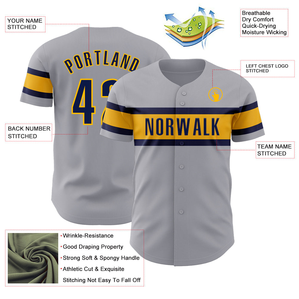 Custom Gray Navy-Gold Authentic Baseball Jersey - Sky-Custom