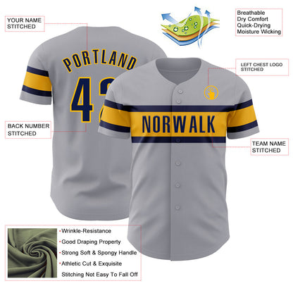 Custom Gray Navy-Gold Authentic Baseball Jersey - Sky-Custom