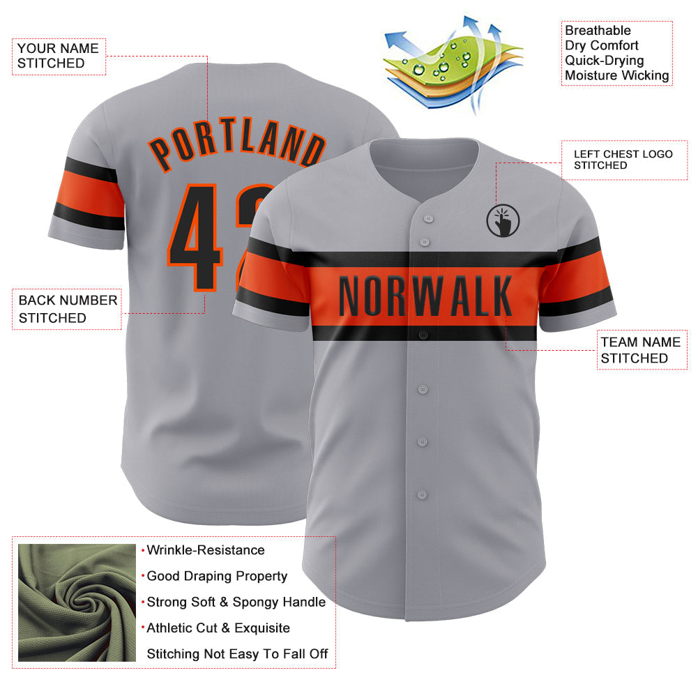 Custom Gray Black-Orange Authentic Baseball Jersey - Sky-Custom