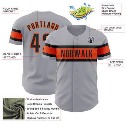 Custom Gray Black-Orange Authentic Baseball Jersey - Sky-Custom