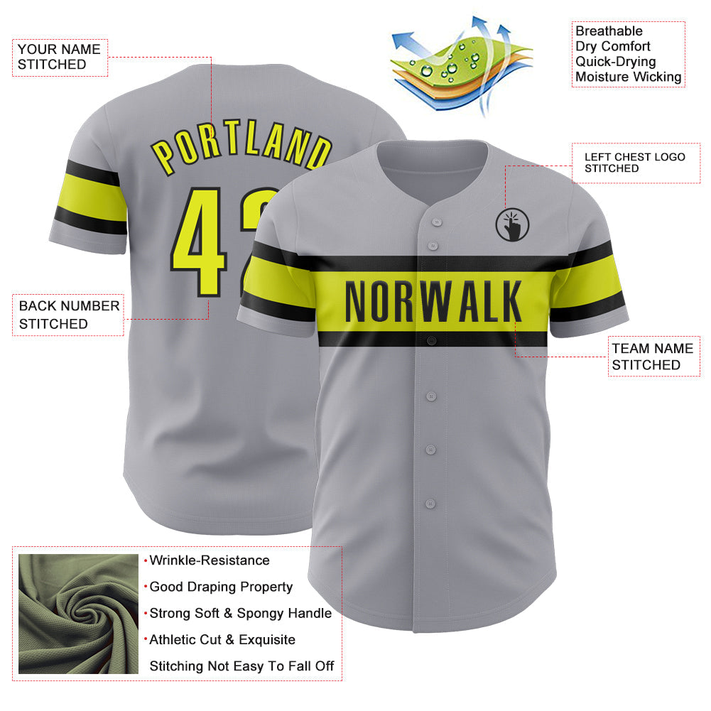 Custom Gray Neon Yellow-Black Authentic Baseball Jersey - Sky-Custom