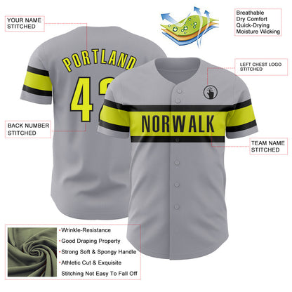 Custom Gray Neon Yellow-Black Authentic Baseball Jersey - Sky-Custom