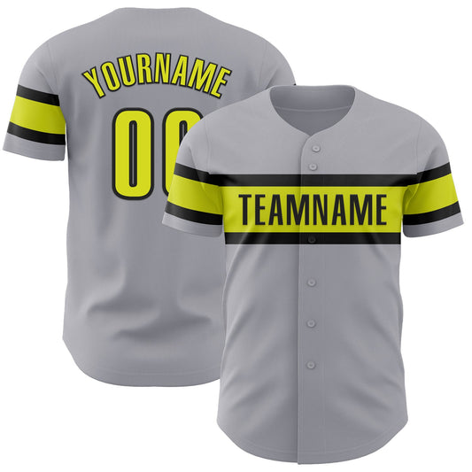 Custom Gray Neon Yellow-Black Authentic Baseball Jersey - Sky-Custom