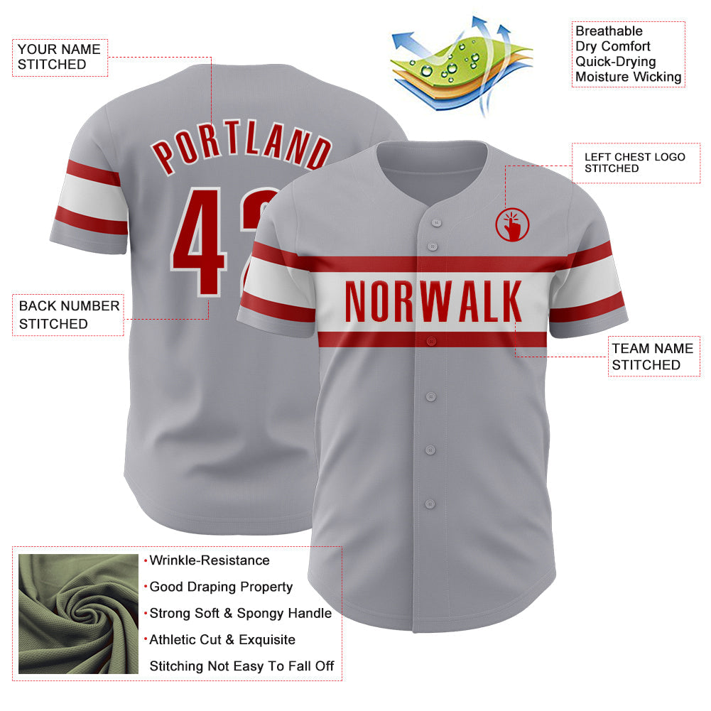 Custom Gray Red-White Authentic Baseball Jersey - Sky-Custom