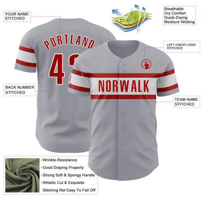 Custom Gray Red-White Authentic Baseball Jersey - Sky-Custom