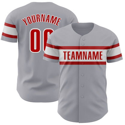 Custom Gray Red-White Authentic Baseball Jersey - Sky-Custom