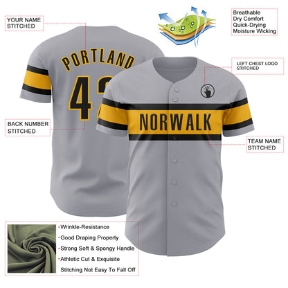 Custom Gray Black-Gold Authentic Baseball Jersey - Sky-Custom