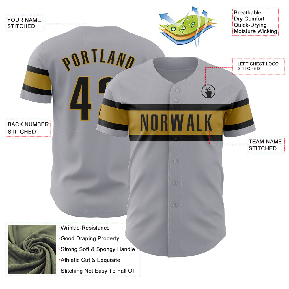 Custom Gray Black-Old Gold Authentic Baseball Jersey - Sky-Custom